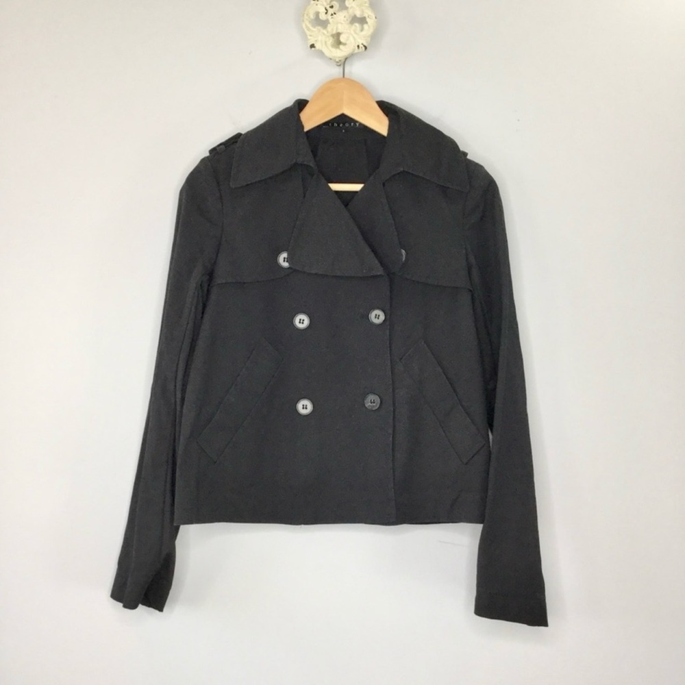 Theory Short/Cropped Double Breasted Trench Coat Swing Jacket Woman’s Small